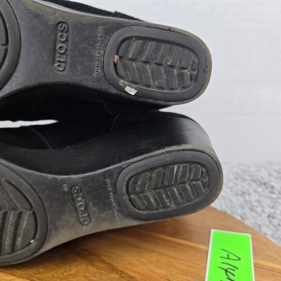 Crocs Leigh Black Suede Lace Up Casual Wedge Heel Ankle Bootie Boot Womens 6.5 - Picture 12 of 13